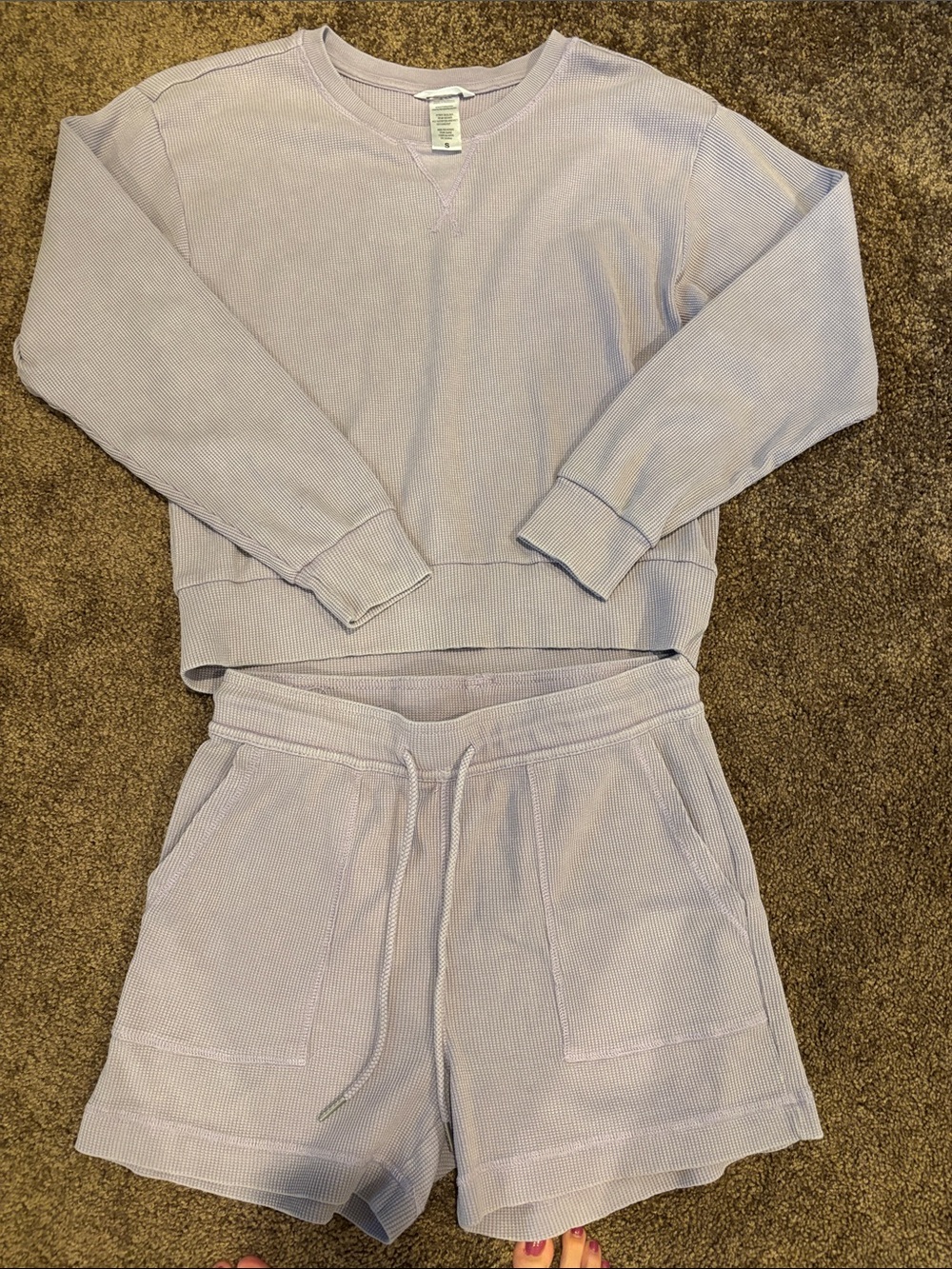 Jockey Lilac Waffle Knit Sweatshirt & Shorts Set